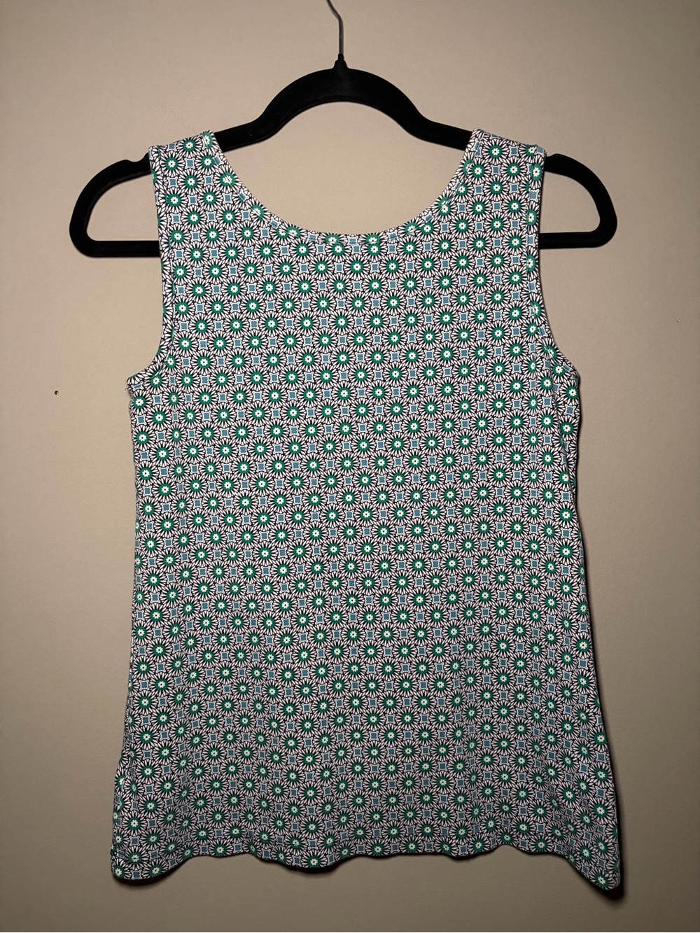 Lands' End Floral Tank Top Women’s XS Green Blue White Geometric Print Cotton - Picture 8 of 10